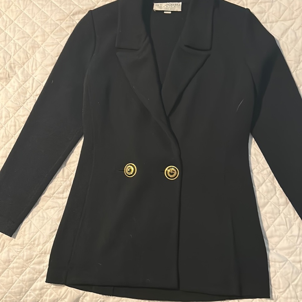 St John Black sweater blazer with good button. Great condition. Size 4.